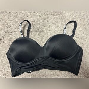 PINK Victoria's Secret Black Strapless Convertible Bra with Logo Straps